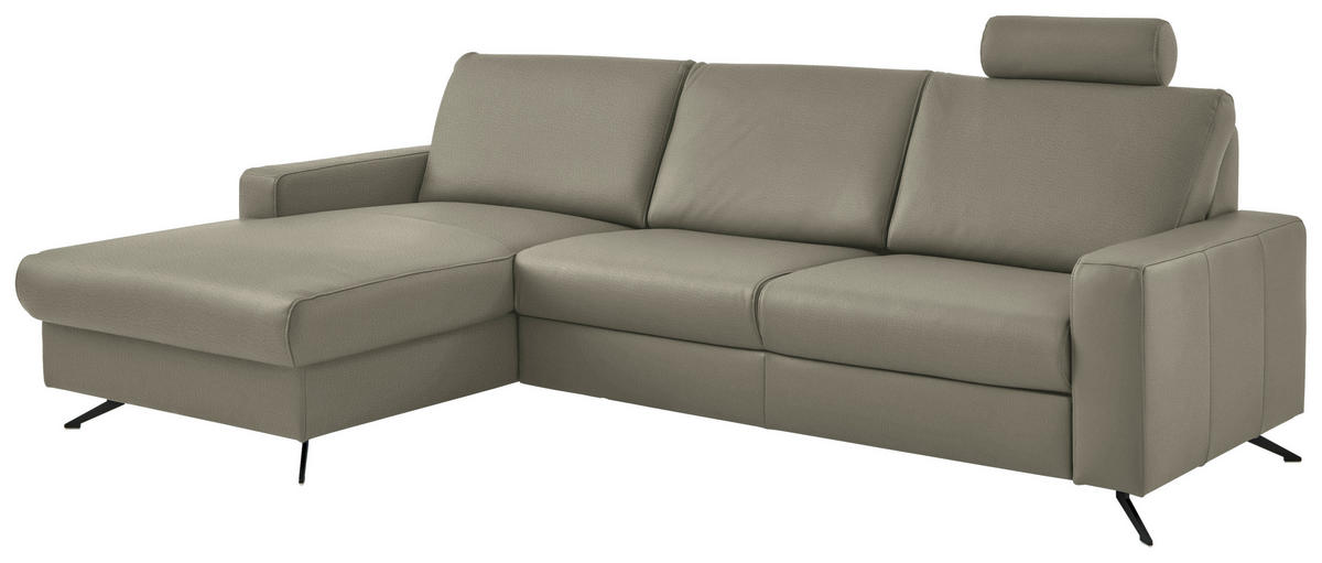 ECKSOFA in Echtleder Platinfarben  165/267 cm  - Platinfarben/Schwarz, Design, Leder/Metall (165/267cm) - Beldomo Premium