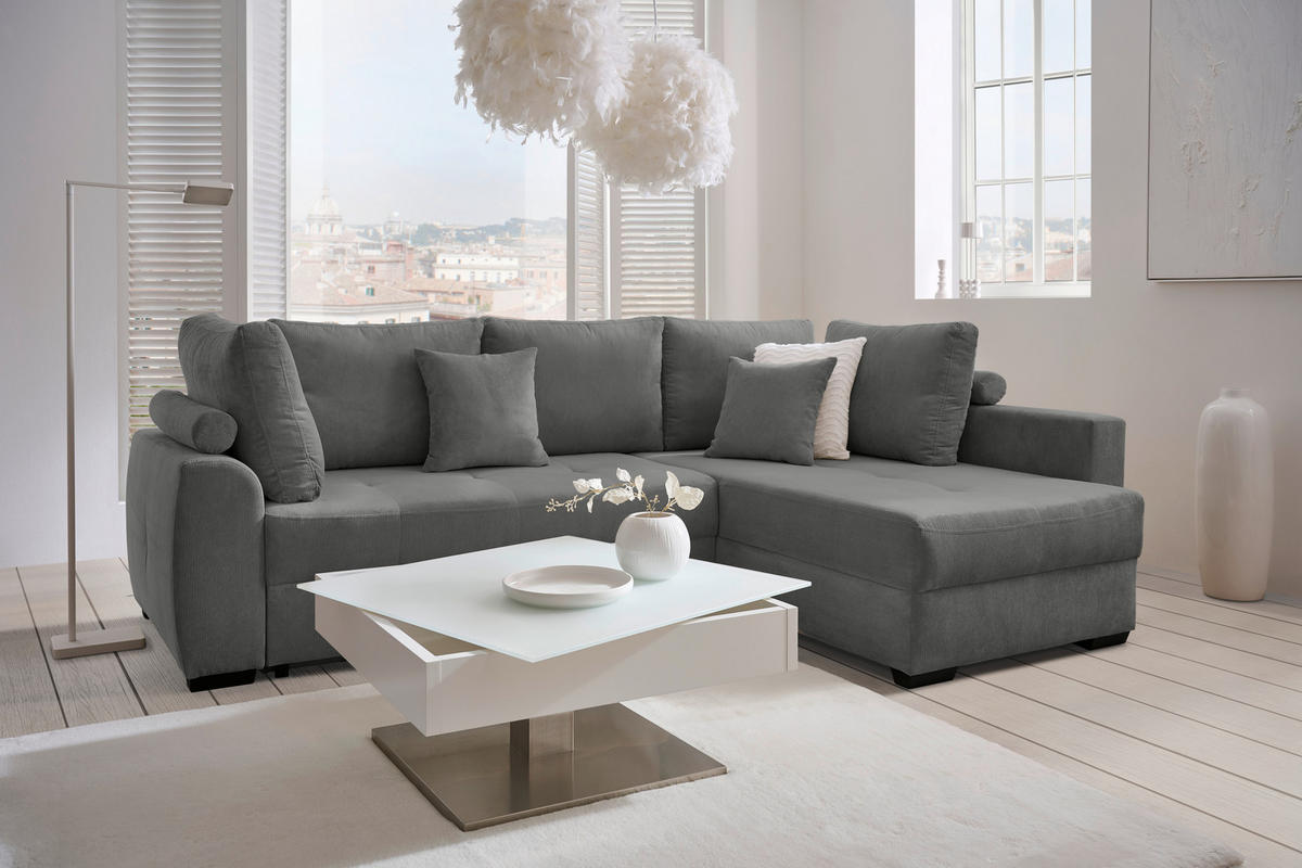 ECKSOFA inkl. Funktionen - Schwarz/Grau, Design, Kunststoff/Textil (265/182cm) - Stylife