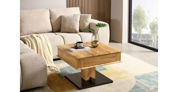 COUCHTISCH in Metall, Holzwerkstoff 70/70/46,5-66 cm  - Eichefarben/Schwarz, Design, Holzwerkstoff/Metall (70/70/46,5-66cm) - Carryhome