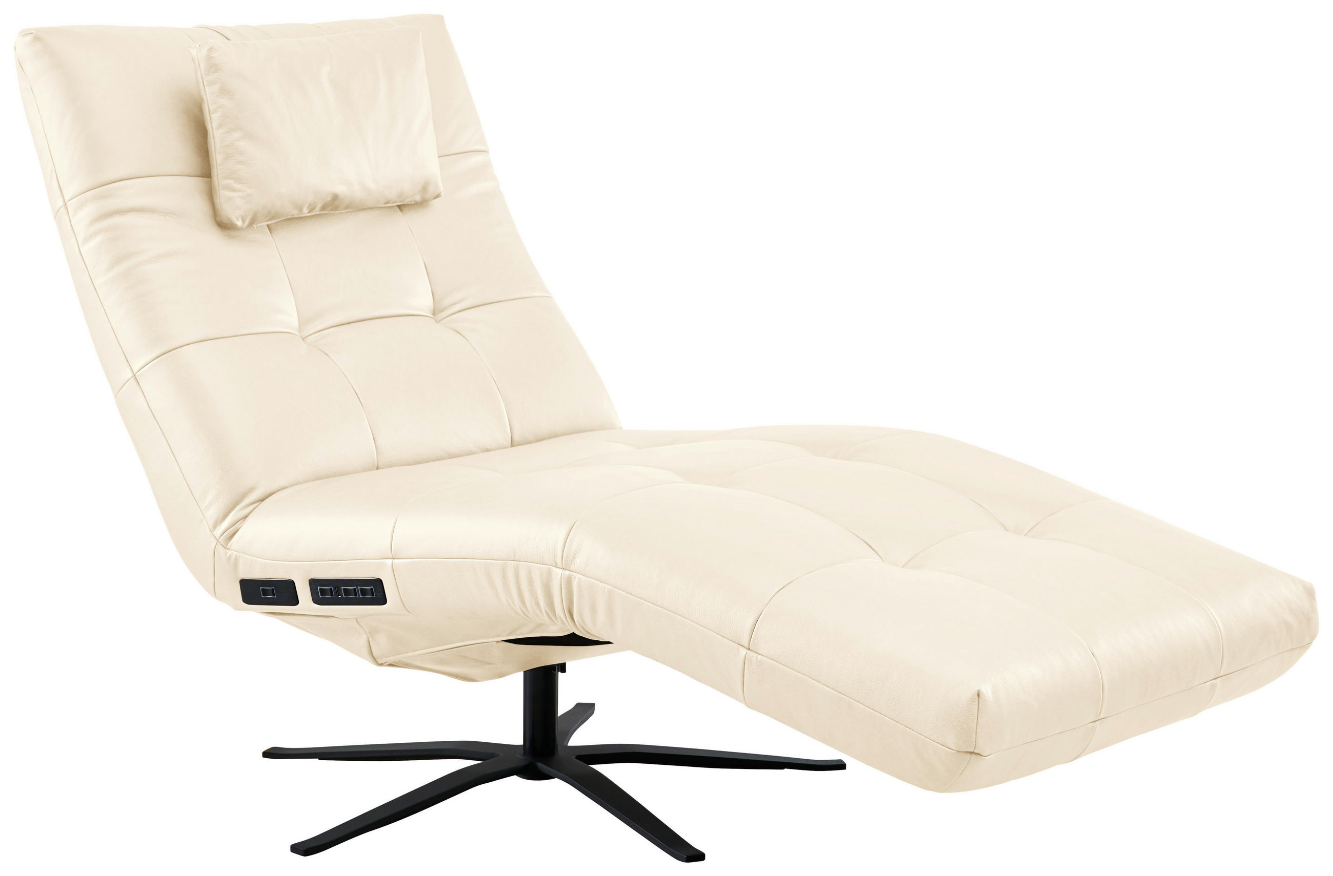 RELAXLIEGE in Echtleder Creme  - Creme/Schwarz, MODERN, Leder/Metall (82/53-115/156-206cm) - Pure Home Comfort