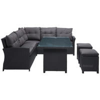 JEDÁLENSKÁ TERASOVÁ SÚPRAVA 18-dielne, kov, plast, sklo, textil - čierna/sivá, Konventionell, kov/textil (209/203cm) - Ambia Garden