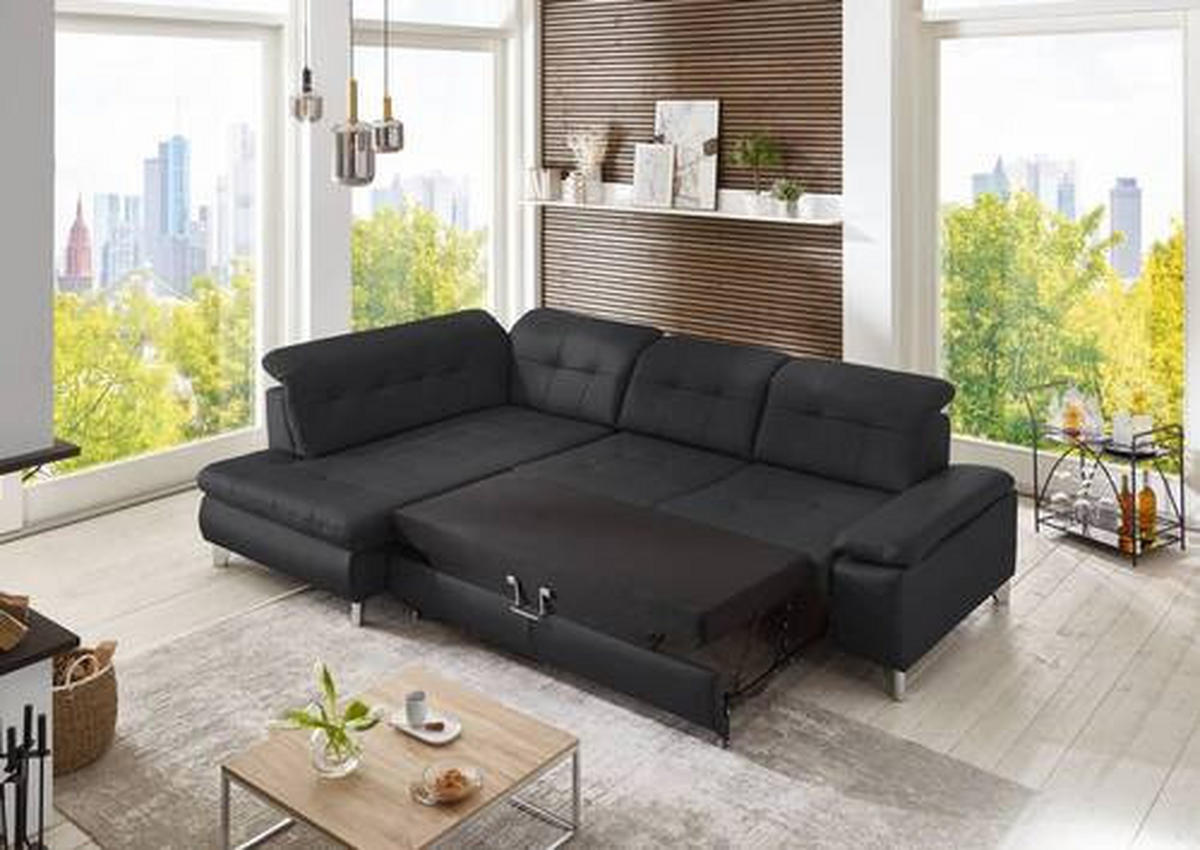 ECKSOFA in Echtleder Anthrazit  - Anthrazit, Basics, Leder/Metall (211/309cm) - Beldomo Speed