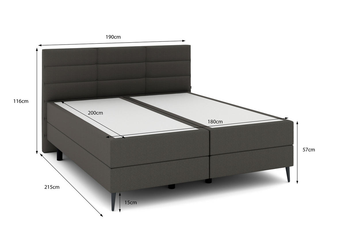 BOXSPRINGBETT 180/200 cm  in Dunkelgrau  - Dunkelgrau/Anthrazit, KONVENTIONELL, Holzwerkstoff/Kunststoff (180/200cm) - Musterring