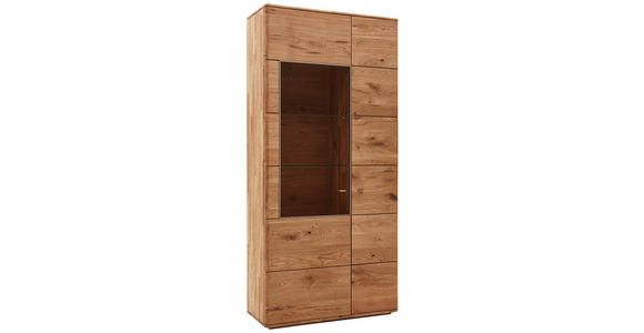 VITRINE Eiche massiv Eichefarben - Champagner/Eichefarben, KONVENTIONELL, Glas/Holz (95/201/39cm) - Voleo