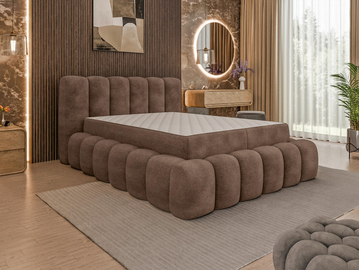 POLSTERBETT 140/200 cm,  in Braun, Lattenrost, Bettkasten,  - Birkefarben/Schwarz, Trend, Holz/Kunststoff (140/200cm) - Esposa