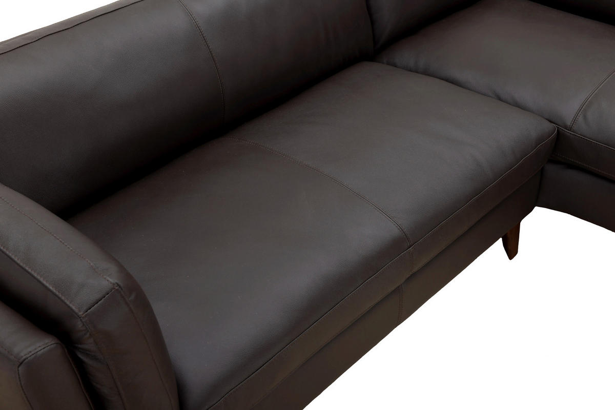 ECKSOFA SERA Braun Echtleder Lederlook  - Dunkelbraun/Braun, Design, Leder/Holz (235/194cm) - Livetastic