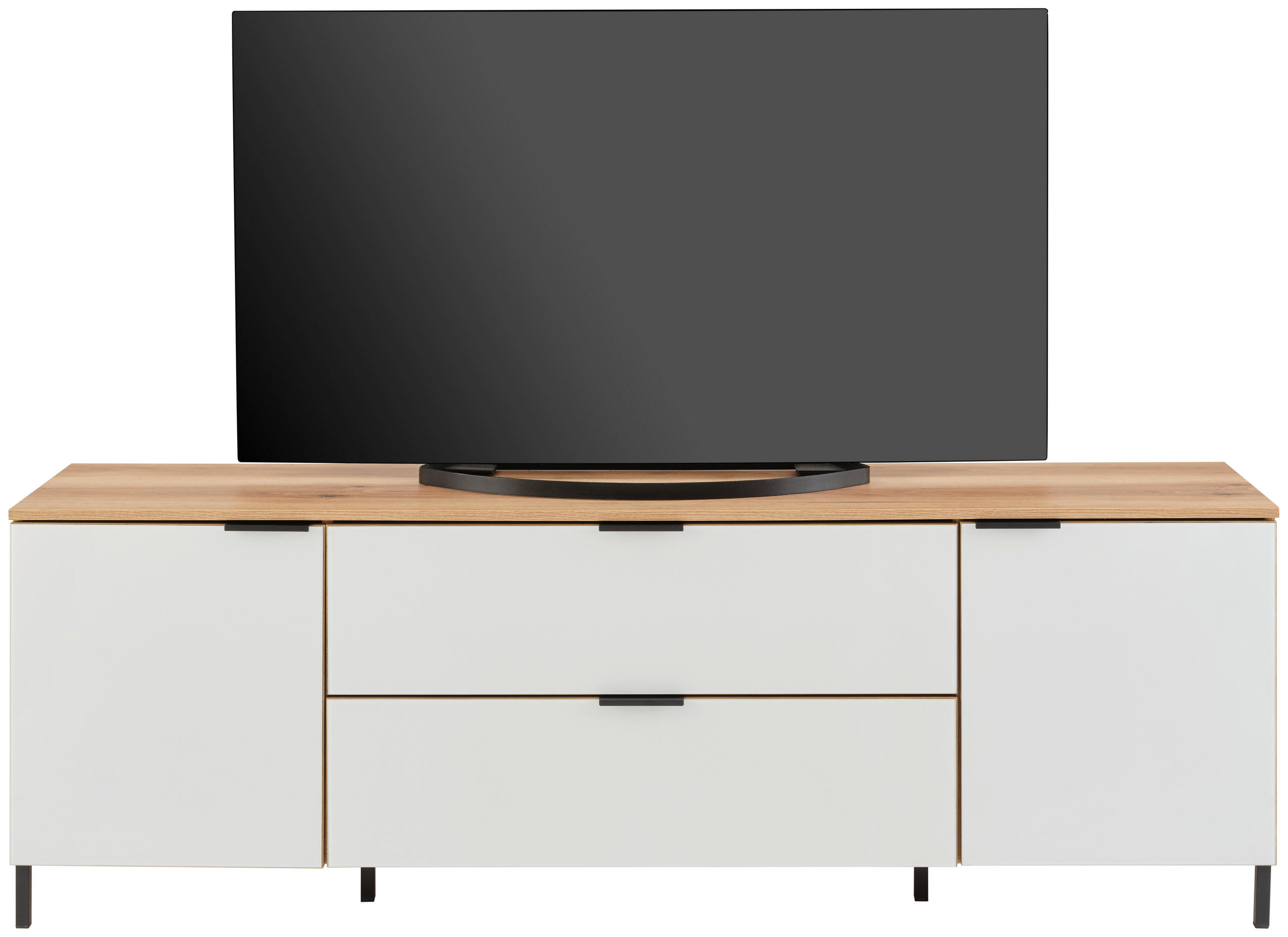 TV-Lowboard Austin 180 cm Eichefarben/Glasfront Weiß
