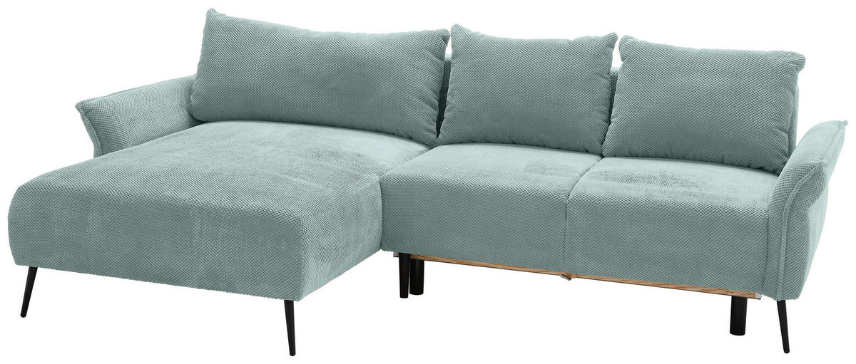 ECKSOFA in Chenille Mintgrün  - Schwarz/Mintgrün, Konventionell, Textil/Metall (164/255cm) - Carryhome