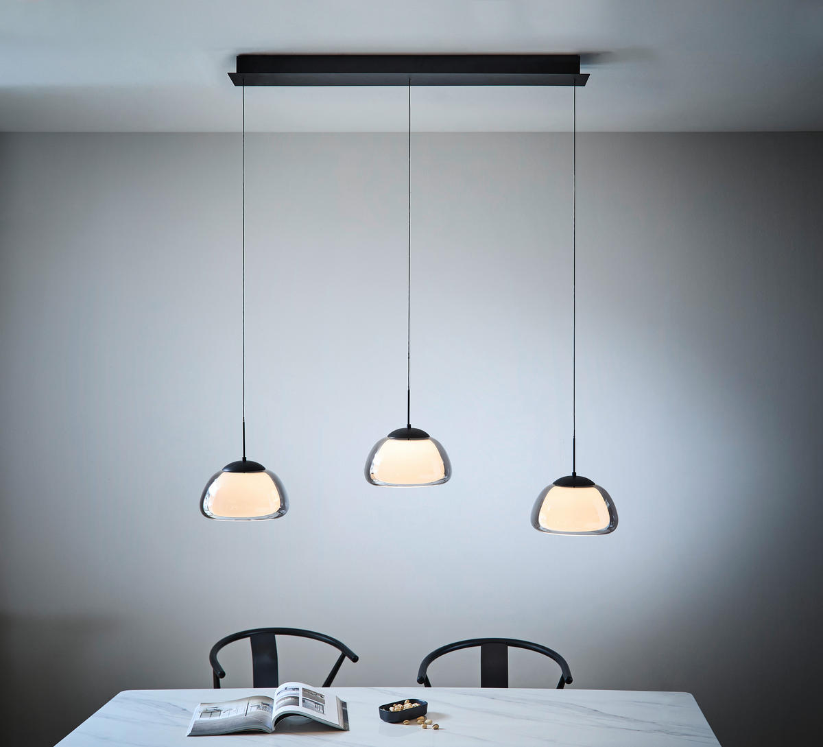 LED-HÄNGELEUCHTE Luxxo 125/24.5/60-180 cm   - Schwarz, Design, Metall (125/24.5/60-180cm) - Hell