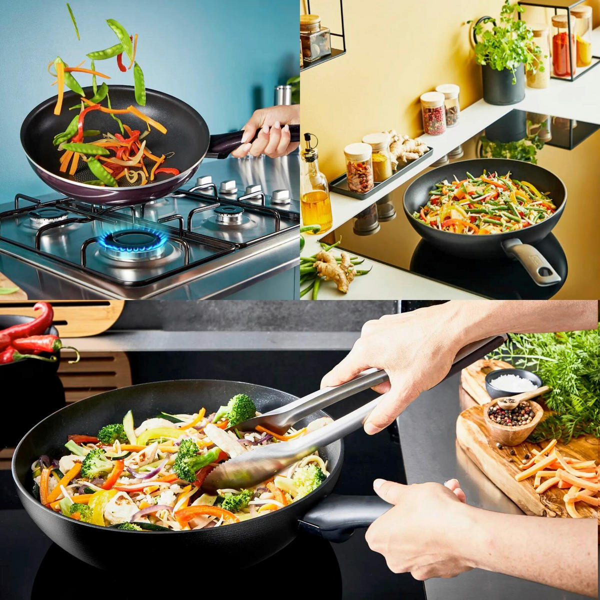 PFANNENSET Dark Essential Aluminium 2-teilig  - Schwarz, Basics, Metall (24 / 28cm) - Tefal