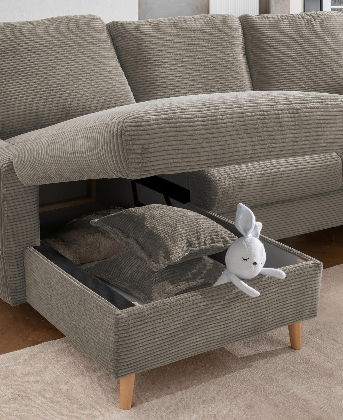 ECKSOFA in Cord Graubraun  - Graubraun/Naturfarben, Design, Holz/Textil (150/228cm) - P & B
