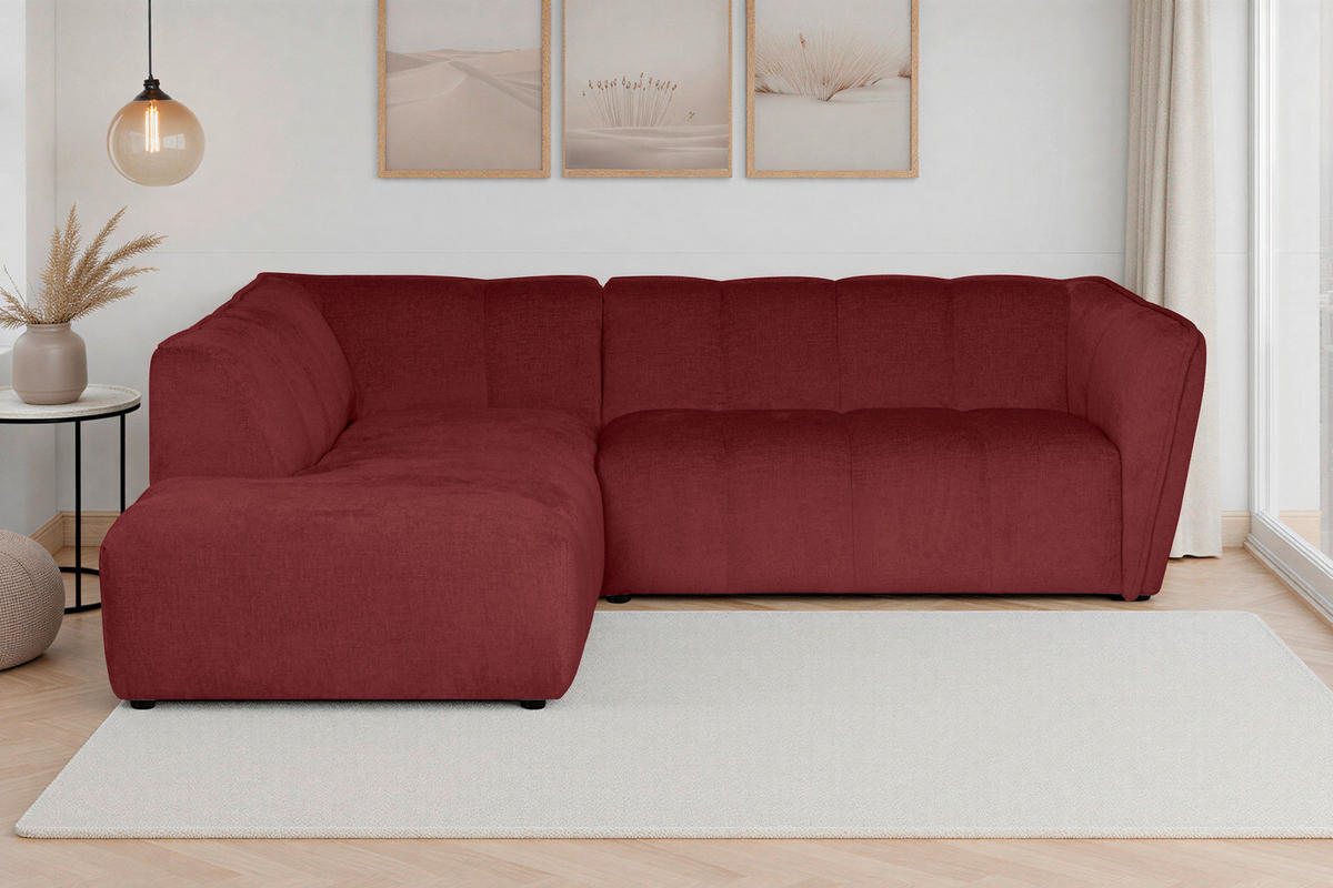 ECKSOFA LIVOLI in Chenille Bordeaux  218/230 cm  - Bordeaux/Schwarz, Design, Textil (218/230cm) - MID.YOU