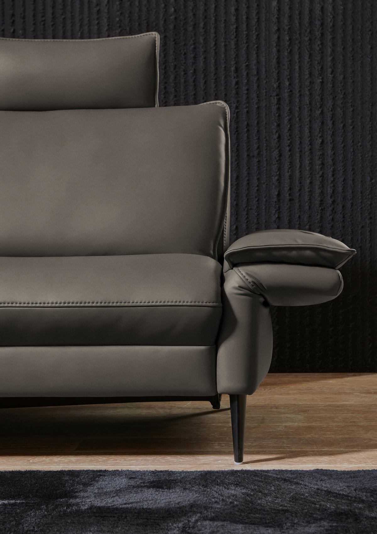 ECKSOFA in Echtleder Graubraun  - Graubraun/Schwarz, Design, Leder/Metall (172/334cm) - Valdera