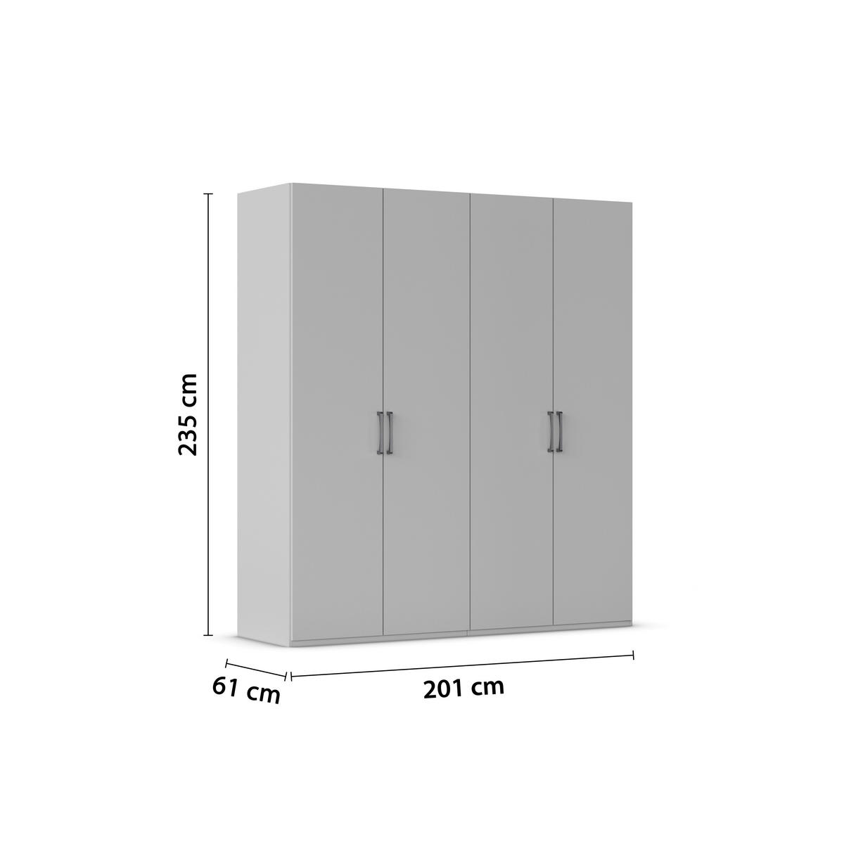 DREHTÜRENSCHRANK 201/235/61 cm,  in Weiß, 4-türig  - Edelstahlfarben/Weiß, Basics, Holzwerkstoff/Metall (201/235/61cm) - Novel