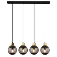 HÄNGELEUCHTE 75/15/110 cm    - Messingfarben/Schwarz, Design, Glas/Kunststoff (75/15/110cm) - Globo