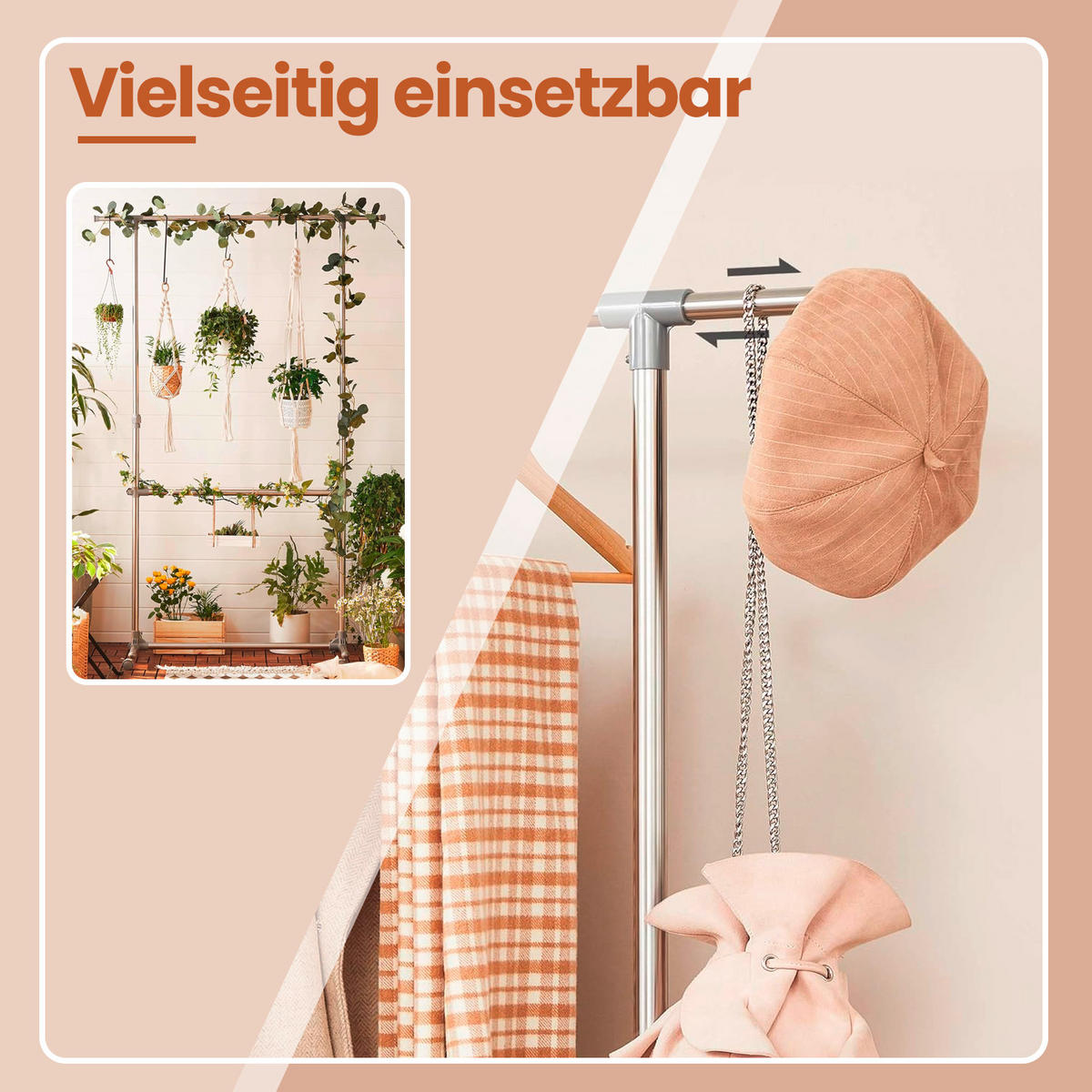 KLEIDERSTÄNDER in Eschefarben 93/113-198/49 cm   - Eschefarben, Basics, Kunststoff/Metall (93/113-198/49cm)