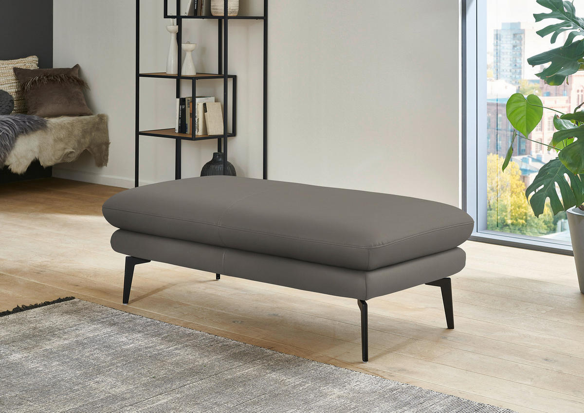 ECKSOFA in Echtleder Hellgrau  - Hellgrau/Schwarz, Design, Leder/Metall (180/310cm) - Dieter Knoll