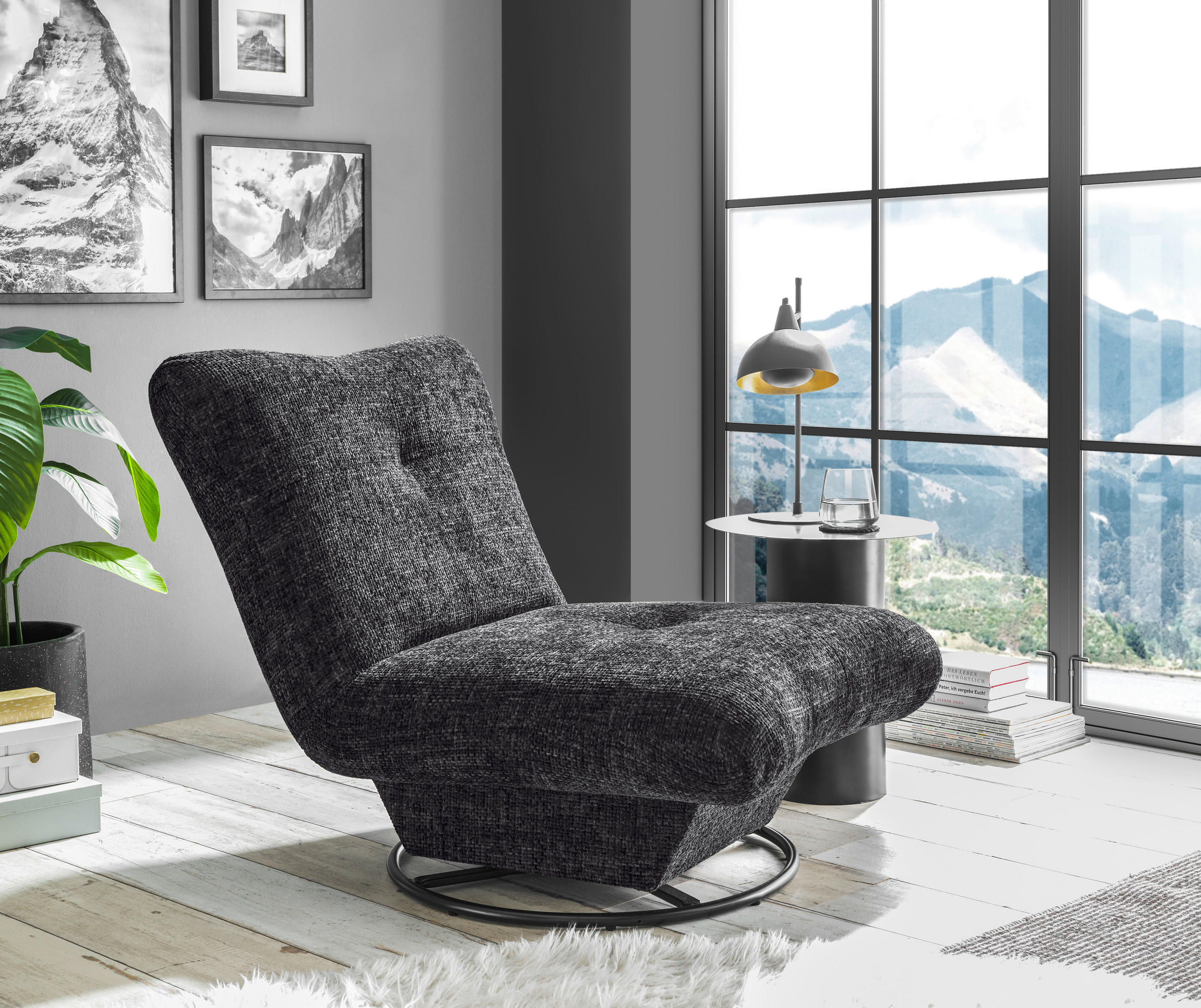 SESSEL in Webstoff Anthrazit  - Anthrazit/Schwarz, KONVENTIONELL, Textil/Metall (96/75/93cm) - MID.YOU