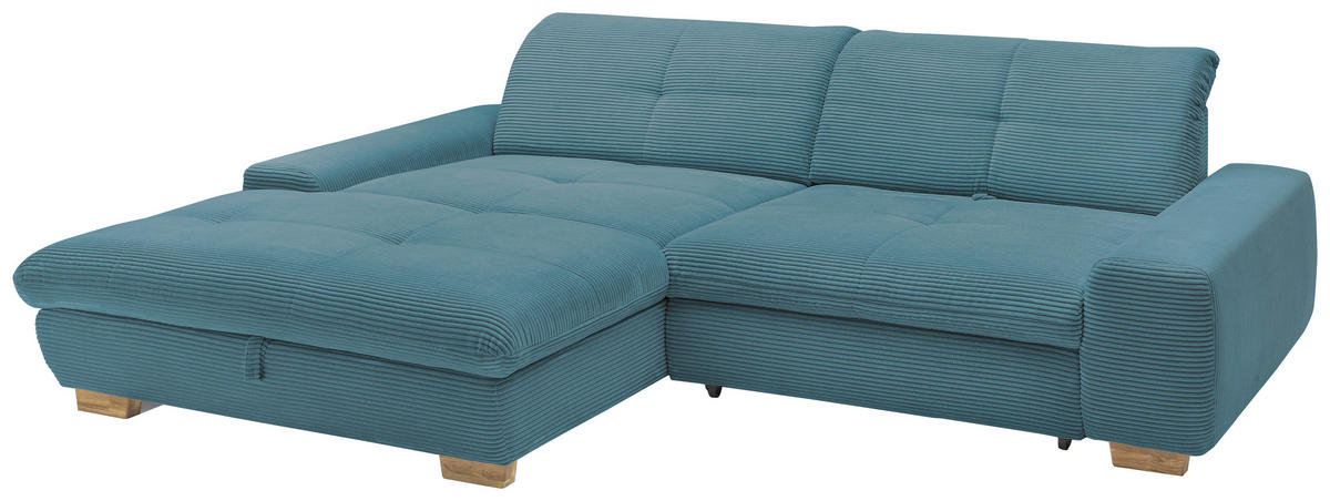 ECKSOFA Blau Cord  - Blau/Eichefarben, Design, Holz/Textil (198/276cm) - SetOne by Musterring