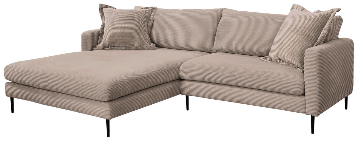 SEDEŽNA GARNITURA, rebrasti žamet svetlo rjava  - svetlo rjava/črna, Design, kovina/tekstil (193/268cm) - P & B