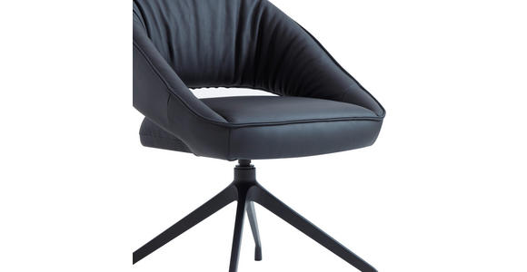 ARMLEHNSTUHL  Sitzfläche 360° drehbar, automatische Rückholfunktion  Echtleder  - Schwarz, Design, Leder/Metall (61/81/66cm) - Dieter Knoll