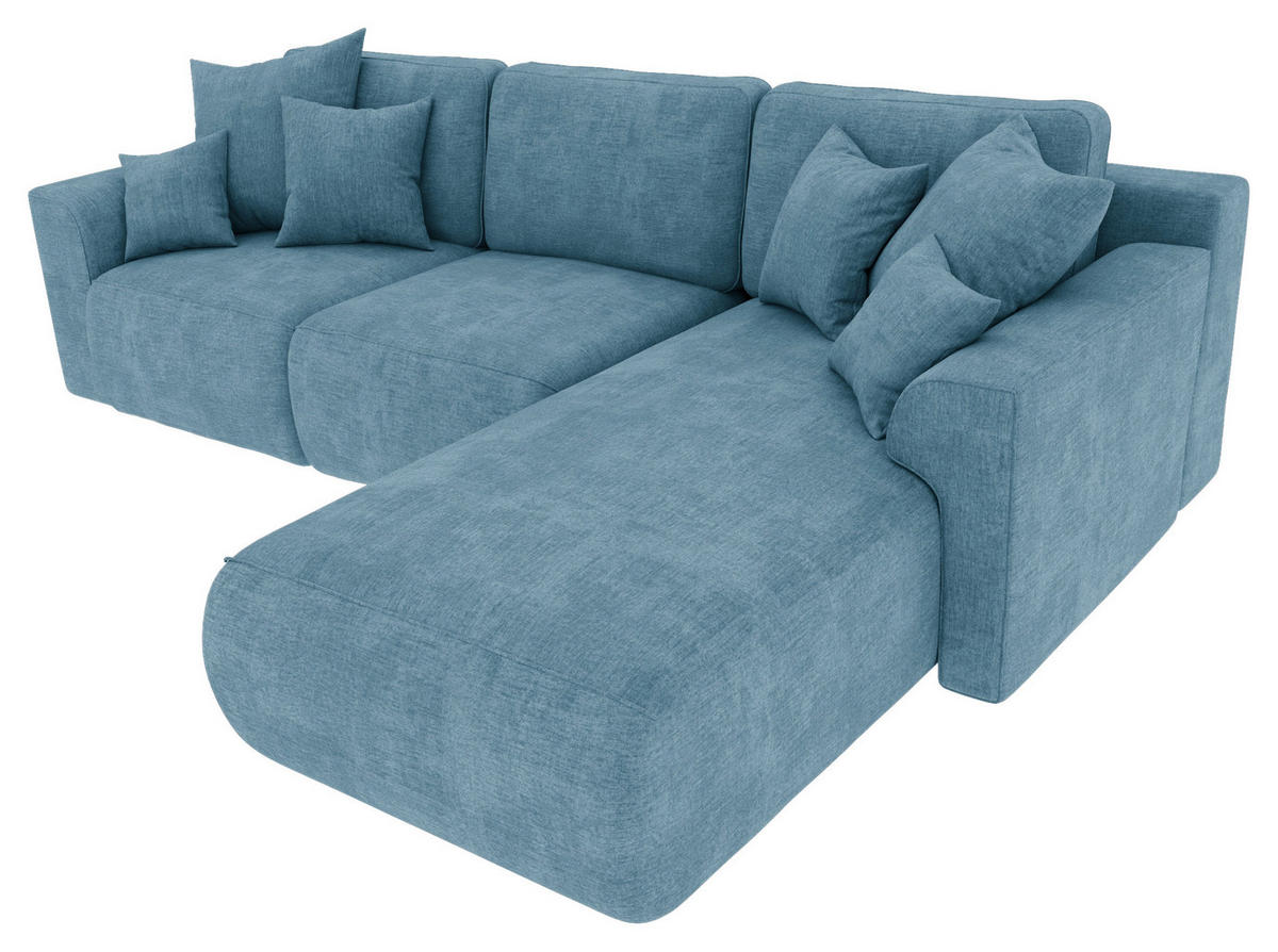 ECKSOFA in Samt Blau  293/195 cm  - Chromfarben/Blau, KONVENTIONELL, Kunststoff/Textil (293/195cm) - Carryhome