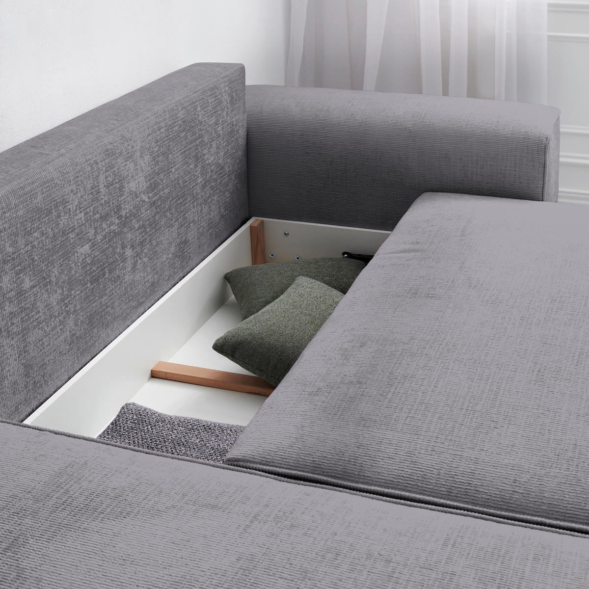 ECKSOFA in Plüsch Hellgrau  - Blaugrau/Hellgrau, Design, Kunststoff/Textil (152/288cm) - Xora