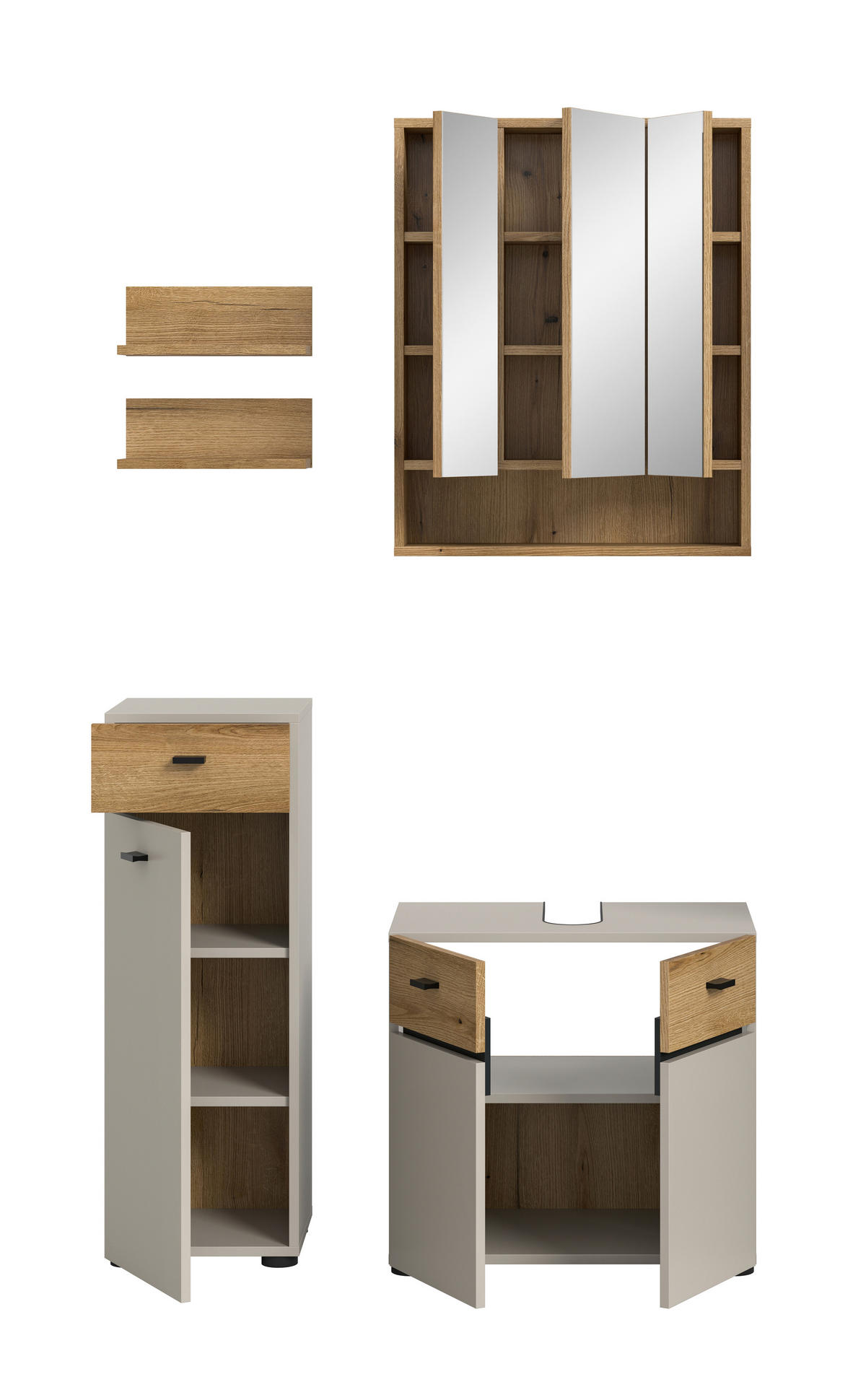 BADEZIMMER 4-teilig  in 92 cm  - Kaschmir/Eichefarben, Trend, Glas/Holzwerkstoff (92cm) - MID.YOU