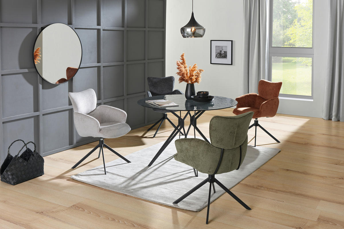 ESSTISCH in Metall, Glas 120/120/76 cm  - Schwarz, Design, Glas/Metall (120/120/76cm) - Novel