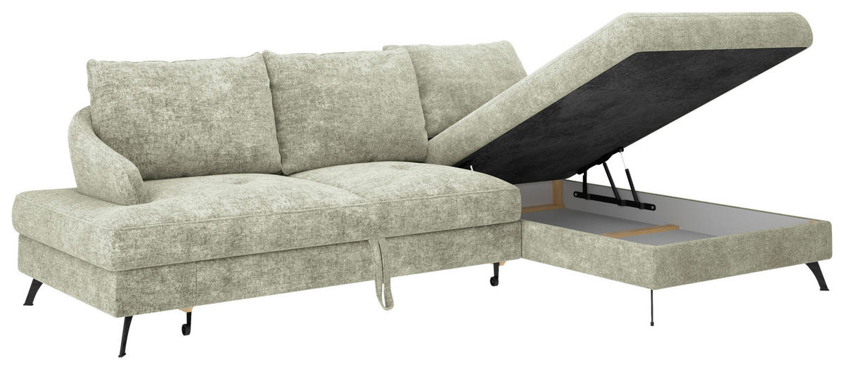 ECKSOFA in Webstoff Hellgrün  - Schwarz/Hellgrün, Konventionell, Textil/Metall (293/183cm) - Carryhome
