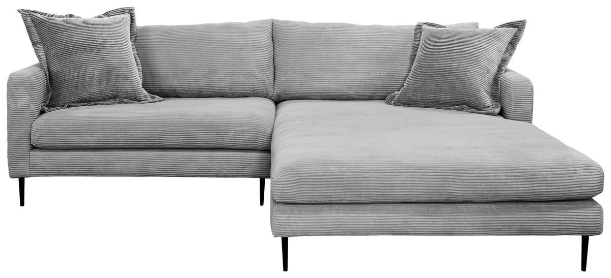 ECKSOFA in Cord Grau  - Schwarz/Grau, Design, Textil/Metall (268/193cm) - P & B