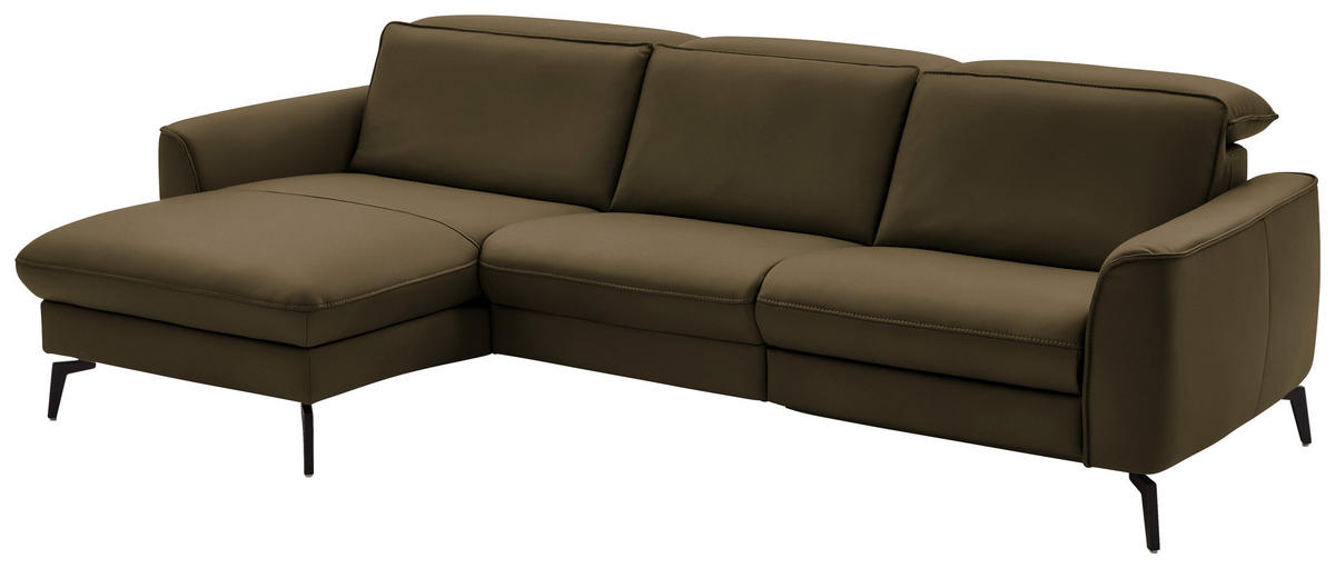 ECKSOFA in Echtleder Grün  - Schwarz/Grün, Natur, Leder/Metall (168/281cm) - Valdera