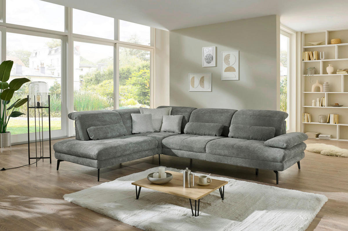 ECKSOFA Chenille Grau  - Schwarz/Grau, Design, Textil/Metall (236/311cm) - Beldomo System