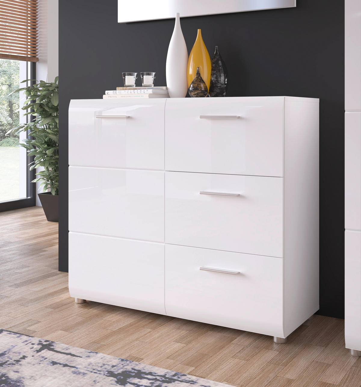 KOMMODE MERANO  in 95,9/86/39 cm  - Chromfarben/Weiß Hochglanz, MODERN, Holzwerkstoff/Kunststoff (95,9/86/39cm) - Boxxx