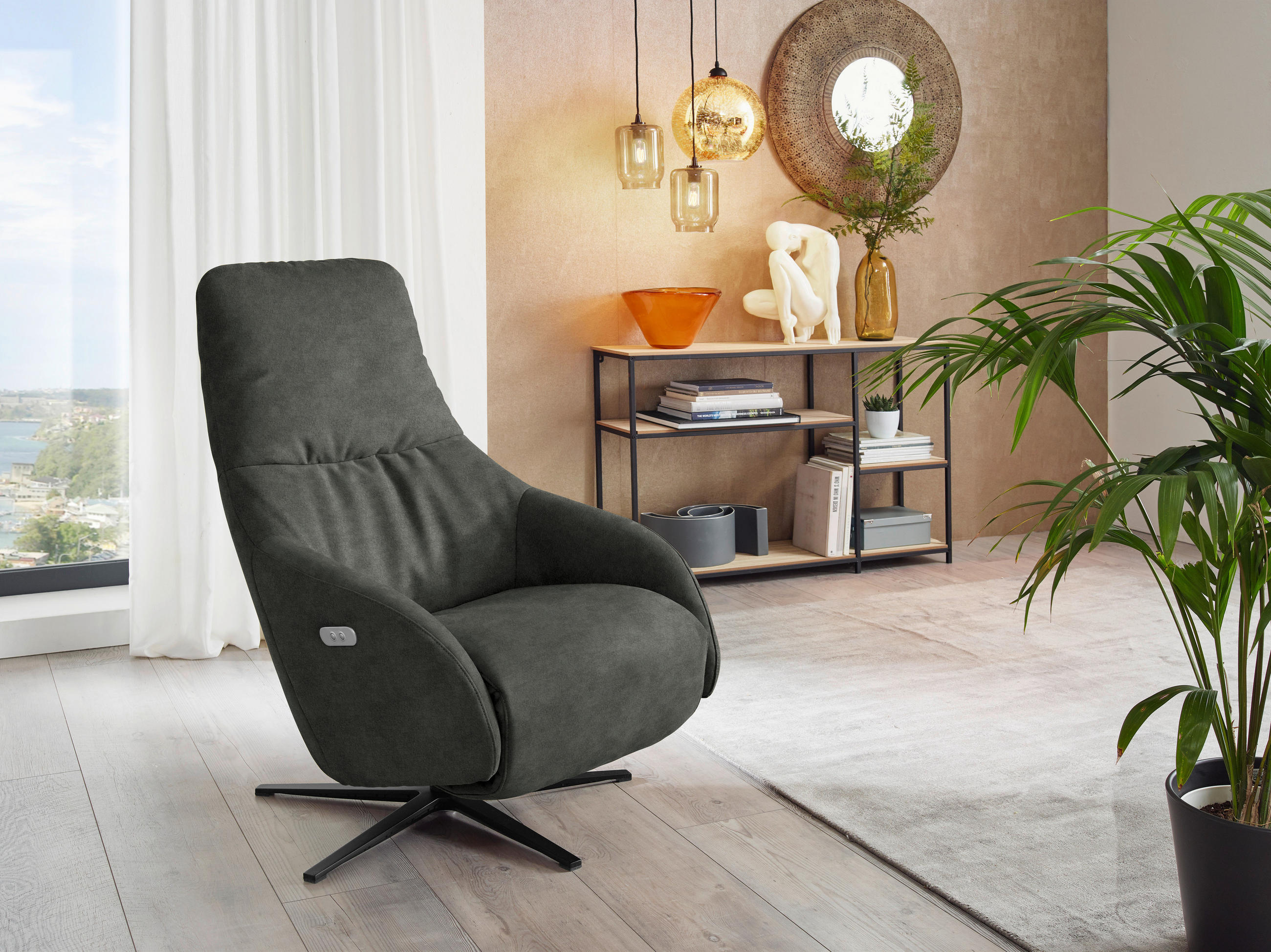 RELAXSESSEL in Textil Anthrazit  - Anthrazit/Schwarz, Design, Textil/Metall (77/108/95cm) - Chilliano