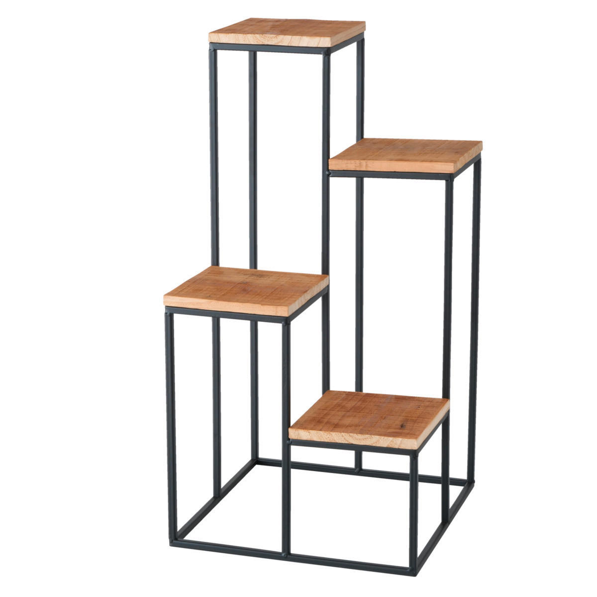 SCHODY NA KVETY, recyklované drevo, prírodná farba, čierna - čierna/prírodná farba, Design, kov/drevo (40/40/78cm)