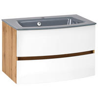 Bază Cu Lavoar 80 cm - alb/culoare lemn stejar, Konventionell, sticlă/material pe bază de lemn (80cm) - Held