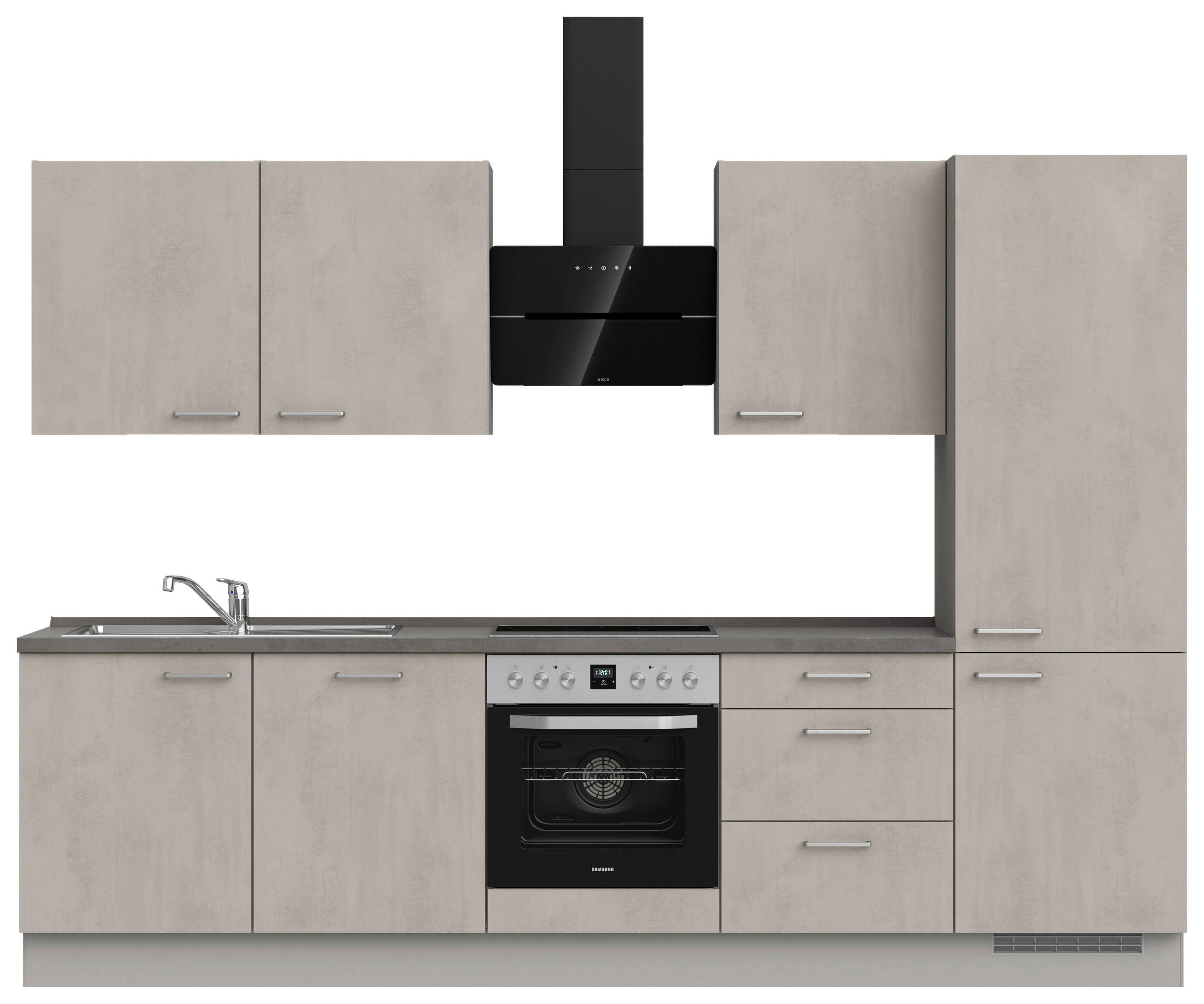 KÜCHENBLOCK 300 cm   in Grau, Schieferfarben  - Schieferfarben/Edelstahlfarben, MODERN, Holzwerkstoff/Metall (300cm) - Nobilia