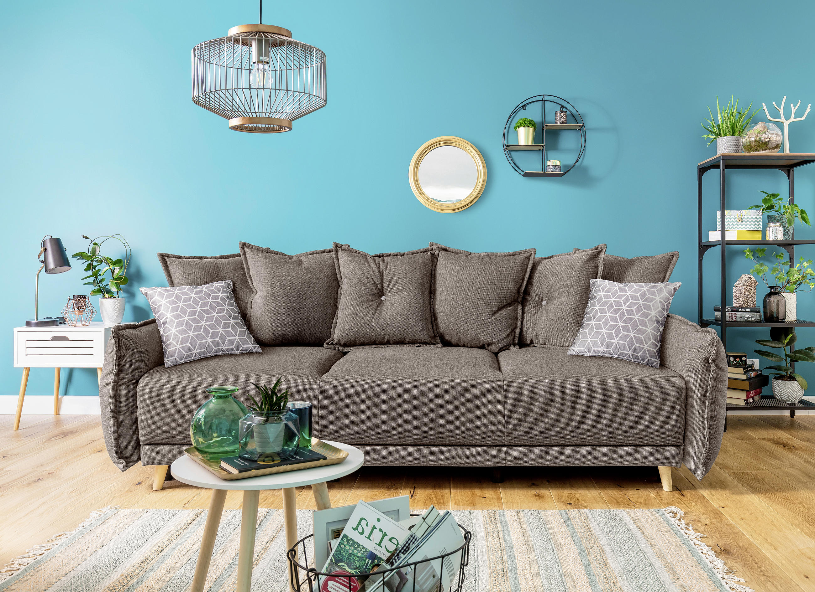 SCHLAFSOFA Webstoff Hellbraun - Hellbraun/Hellgrau, Basics, Holz/Textil (230/80/100cm) - MID.YOU