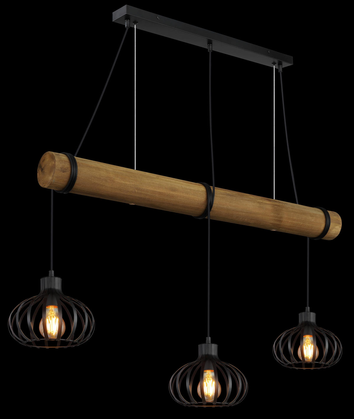 HÄNGELEUCHTE Caldwell 100/20/150 cm  - Schwarz/Braun, Natur, Holz/Kunststoff (100/20/150cm) - Globo