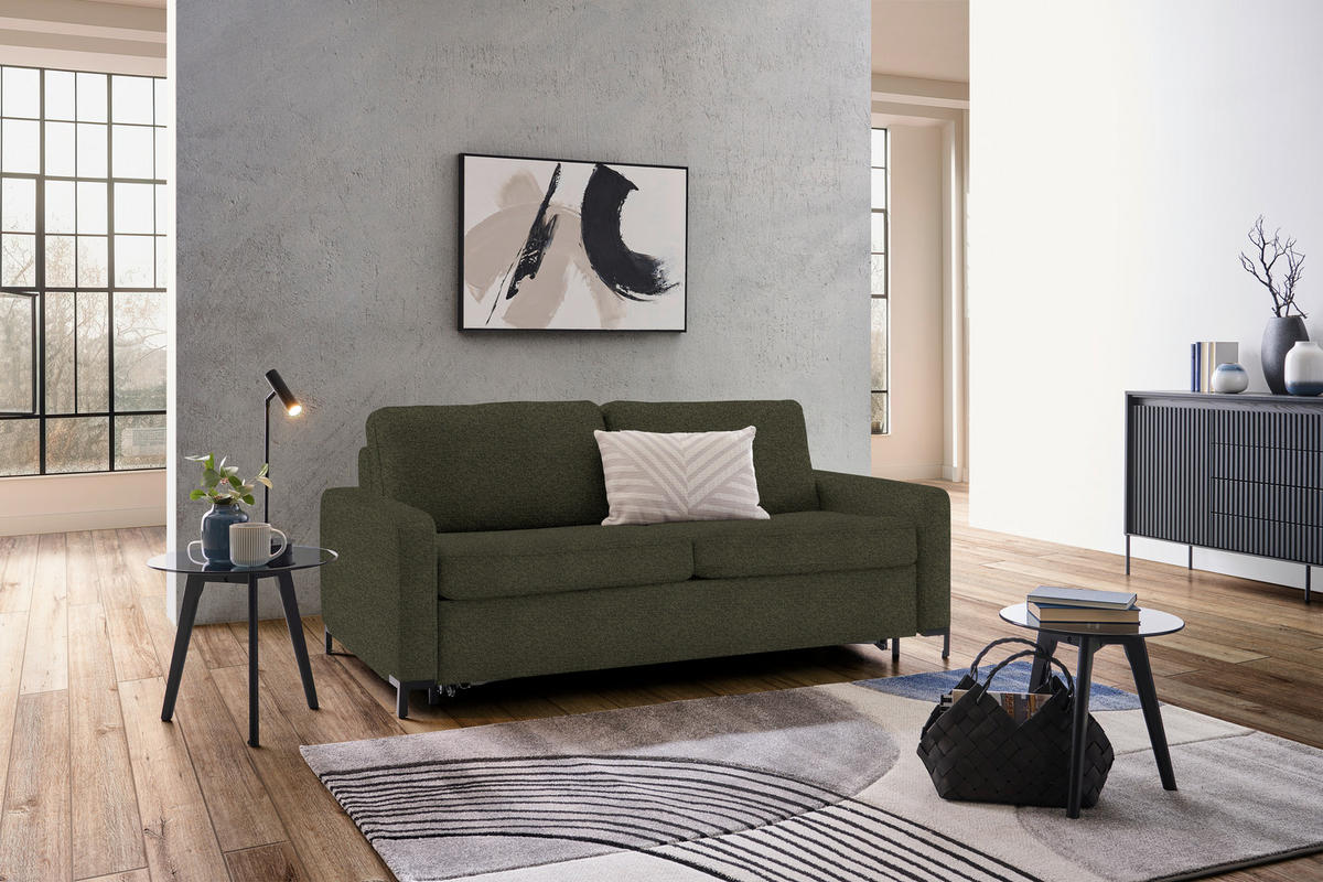 SCHLAFSOFA in Textil Dunkelgrün  - Dunkelgrün/Schwarz, Konventionell, Textil/Metall (187/84/97cm) - Welnova