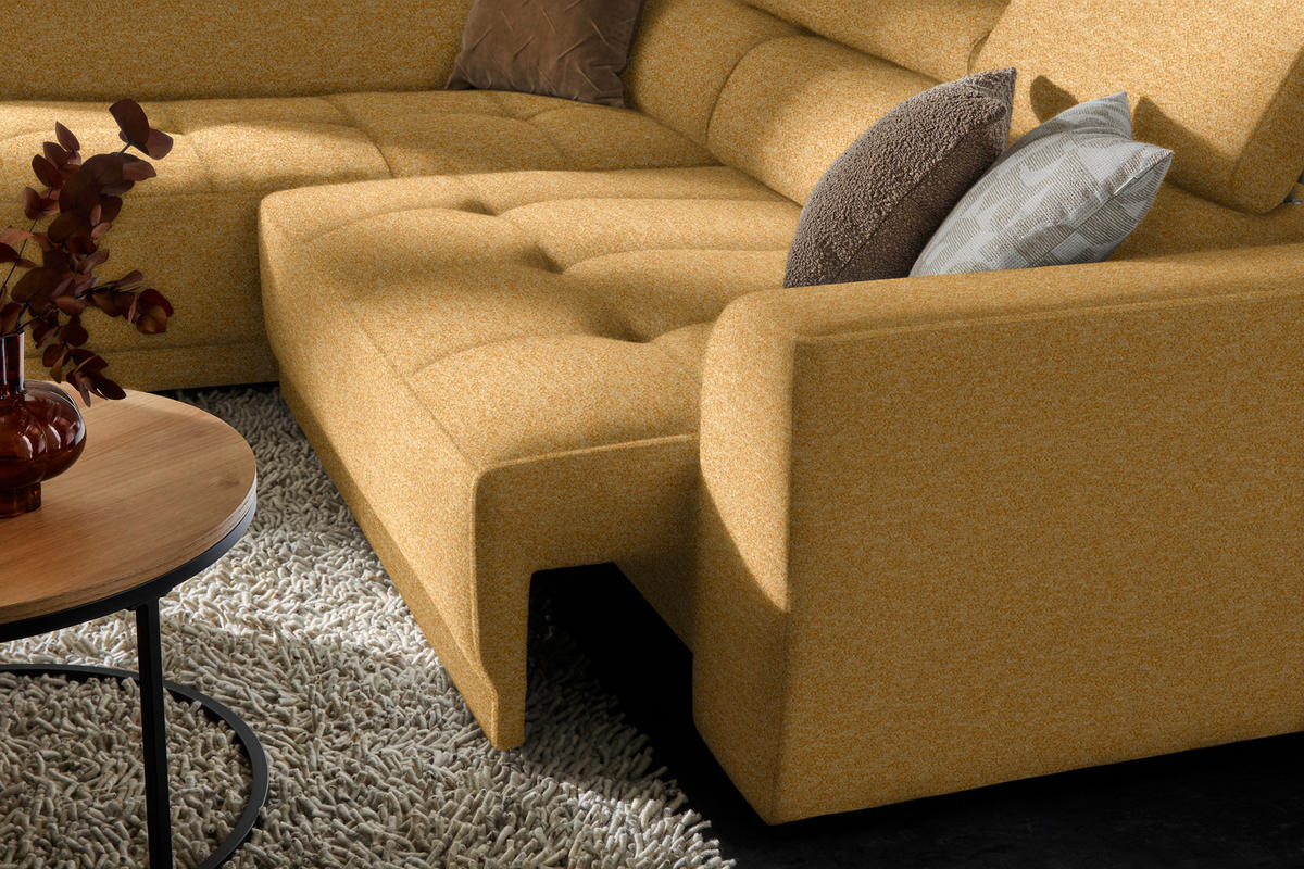 ECKSOFA in Chenille Currygelb  - Currygelb/Schwarz, Design, Kunststoff/Textil (205/284cm) - Xora