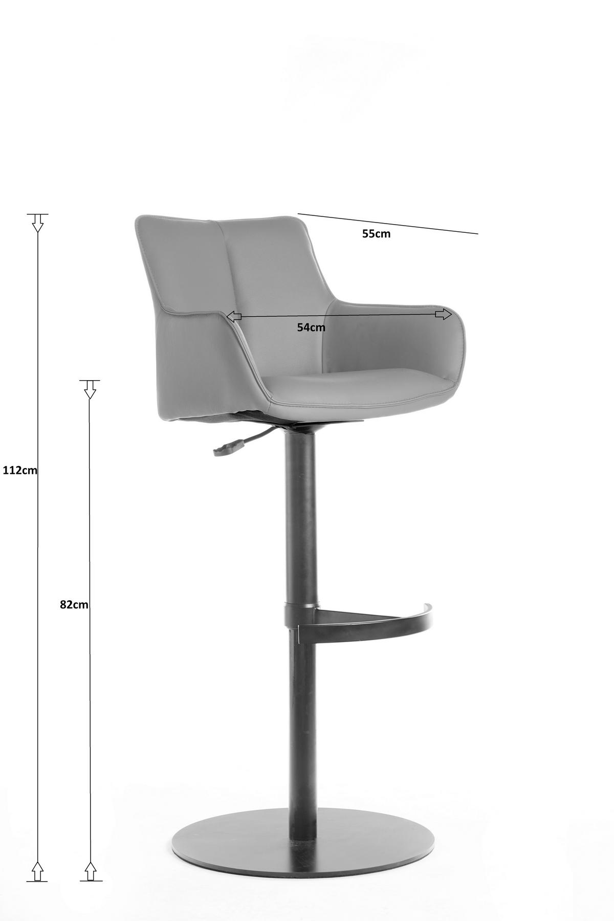 BARHOCKER in Metall, Leder Schwarz  - Schwarz, Design, Leder/Metall (54/92-112/55cm) - Novel