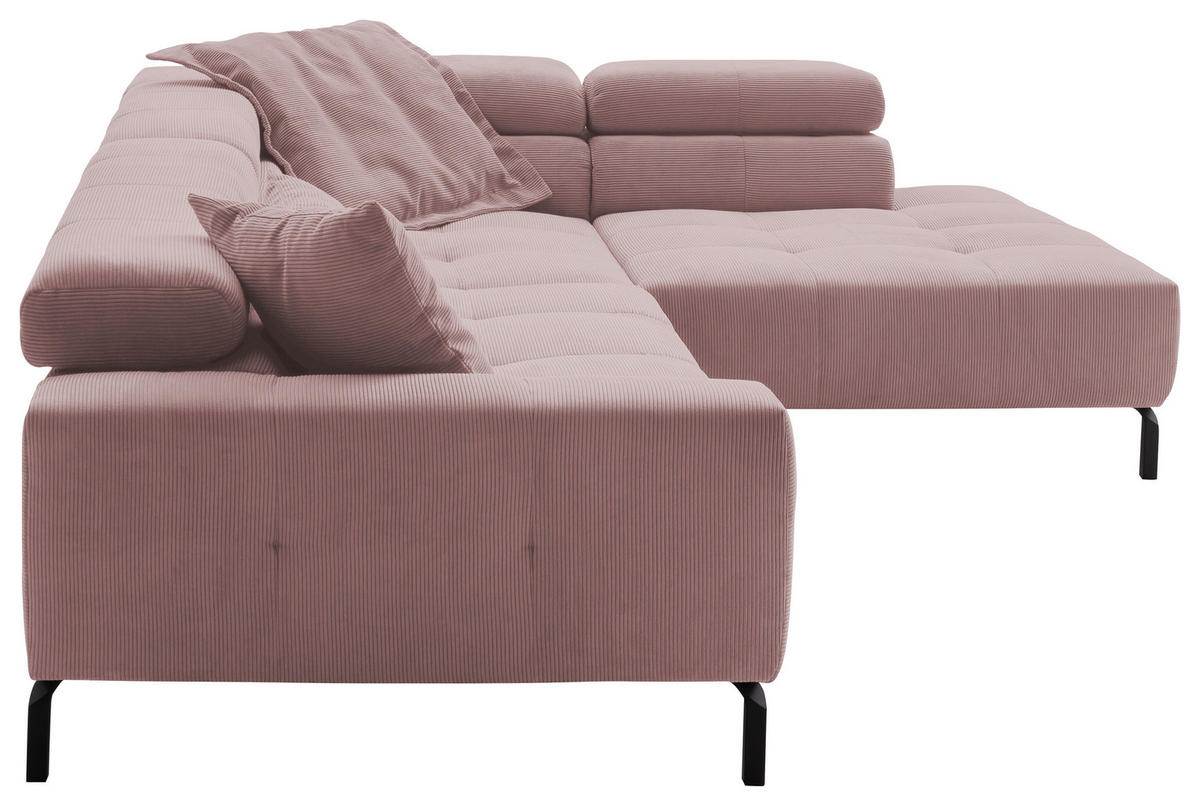 ECKSOFA in Feincord Altrosa  - Schwarz/Altrosa, Konventionell, Textil/Metall (311/219cm) - Hom`in