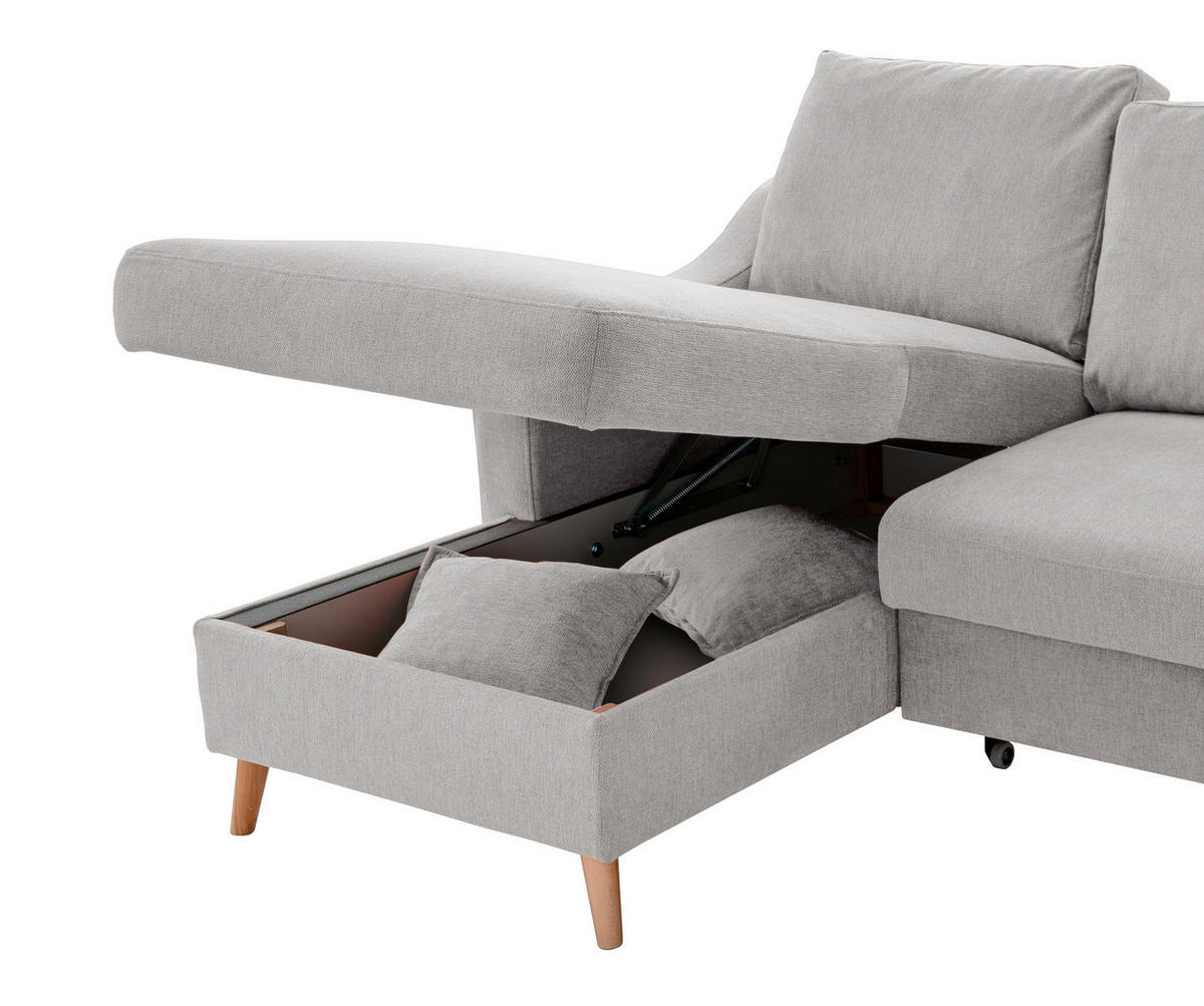 WOHNLANDSCHAFT in Chenille Grau  - Naturfarben/Grau, KONVENTIONELL, Holz/Textil (150/301/200cm) - Livetastic