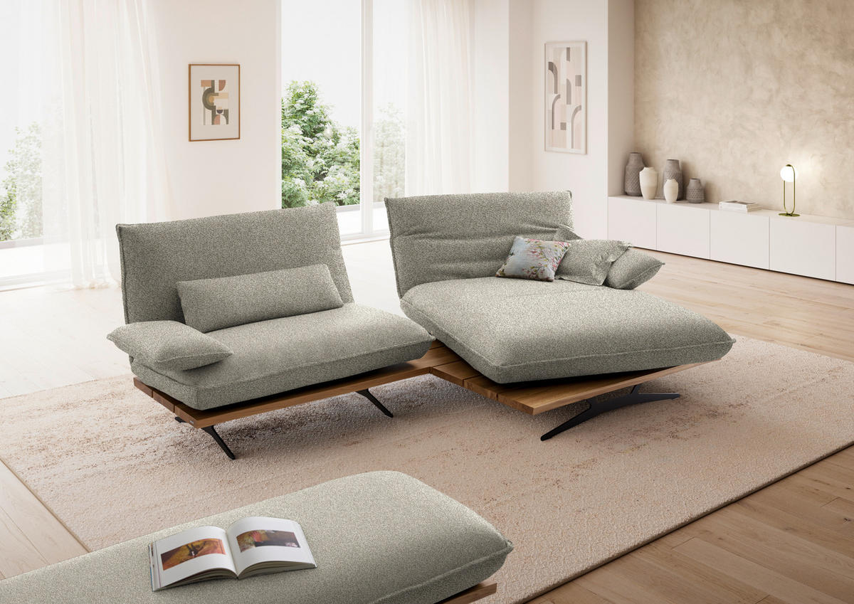 ECKSOFA  in Chenille, Flachgewebe Greige, Wildeiche  284/161 cm  - Wildeiche/Greige, Design, Holz/Textil (284/161cm) - Koinor