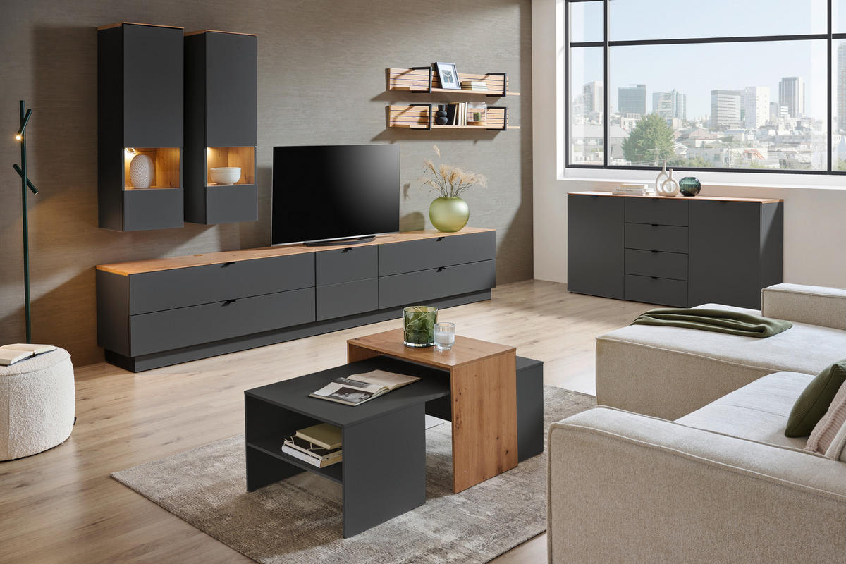TV DIEL, grafitová, dub artisan, 140/62/44 cm - čierna/grafitová, Modern, kov/kompozitné drevo (140/62/44cm) - Hom`in