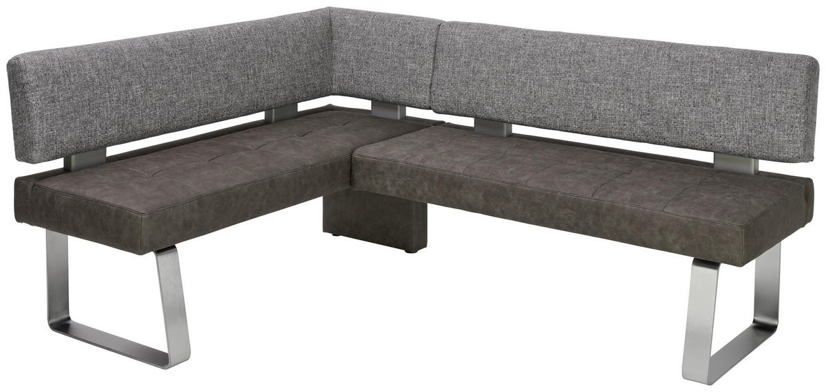 ECKBANK 133/203 cm Flachgewebe, Mikrofaser Grau, Edelstahlfarben Metall   - Edelstahlfarben/Grau, Design, Textil/Metall (133/203cm) - Moderano
