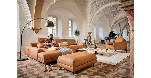 ECKSOFA  in Echtleder Hellbraun  225/355 cm  - Hellbraun/Anthrazit, Design, Leder/Metall (225/355cm) - Johann Jakob