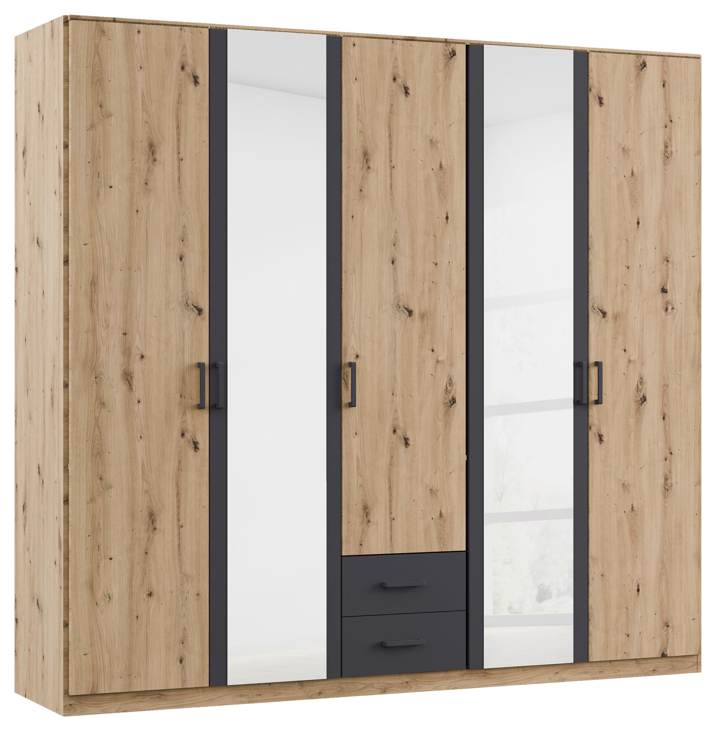 KLEIDERSCHRANK 5-türig Grau, Eichefarben, Eiche Artisan  - Eichefarben/Eiche Artisan, KONVENTIONELL, Holzwerkstoff/Kunststoff (226/210/54cm) - Boxxx